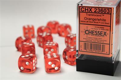Translucent 16mm D6 Orange/white Dice Block™ (12 dice) - Image 5