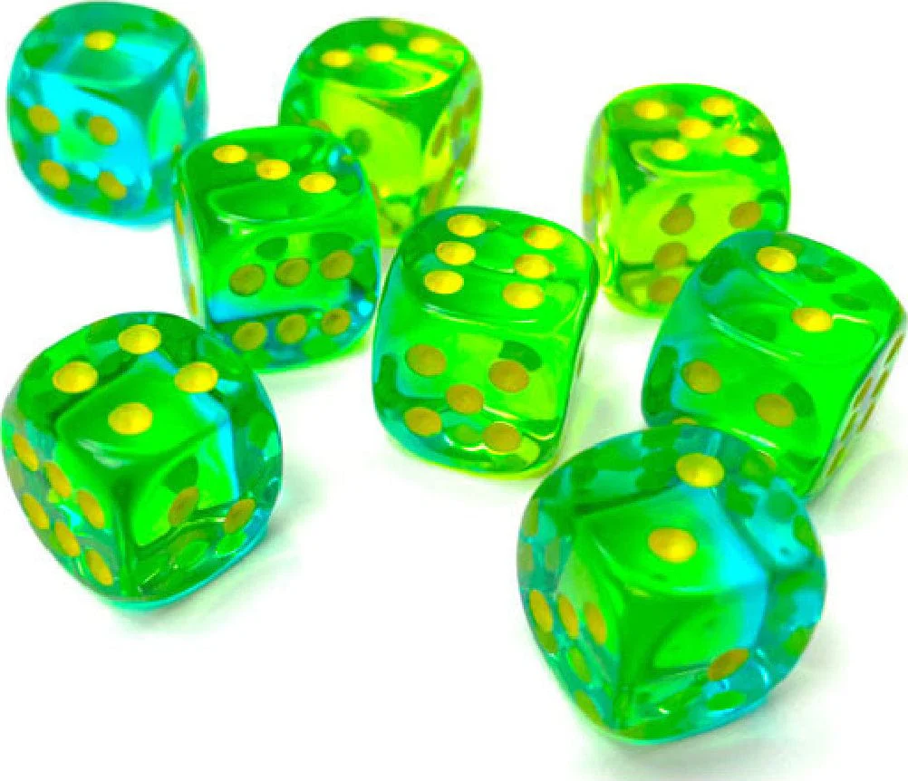 Gemini® 12mm D6 Translucent Green-Teal/yellow Dice Block™ (36 dice) - Image 2