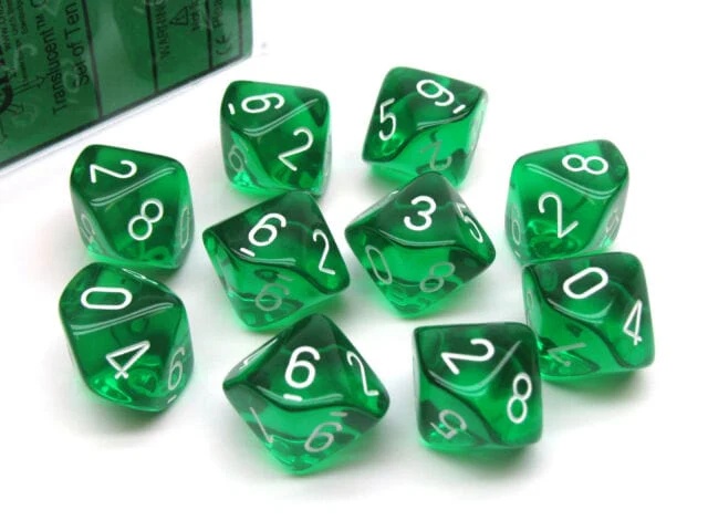 Translucent Green/White D10 Set