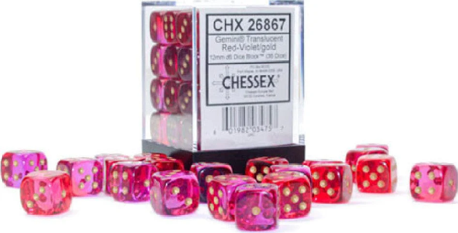 Gemini® 12mm D6 Translucent Red-Violet/gold Dice Block™ (36 dice)