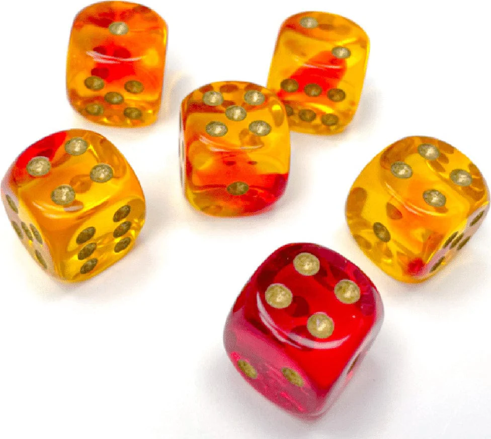 Gemini® 16mm D6 Translucent Red-Yellow/gold Dice Block™ (12 dice) - Image 6