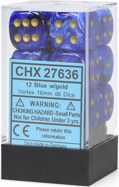 Vortex® 16mm D6 Blue/gold Dice Block™ (12 dice) - Image 2