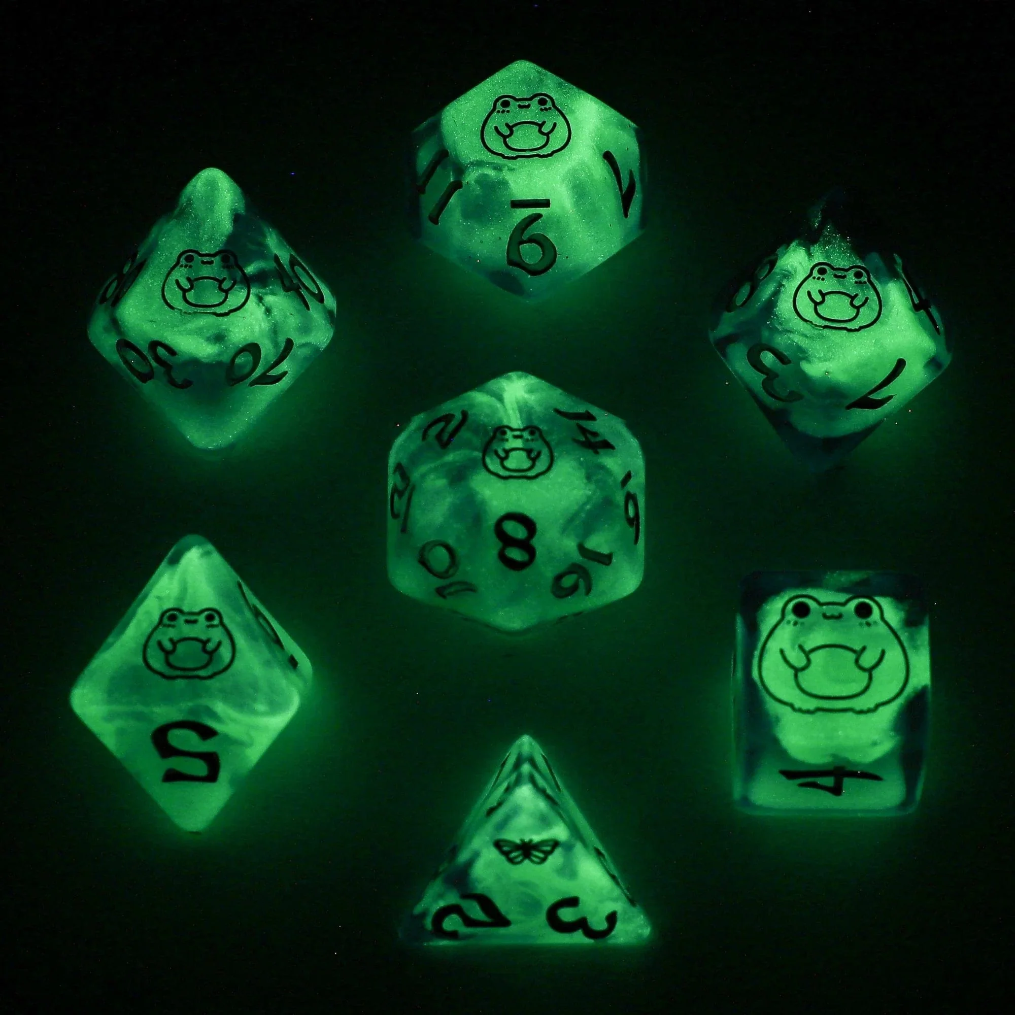 Wyrmforged Rollers - Rounded Resin Polyhedral Dice - Bog Frog Silver - Image 2