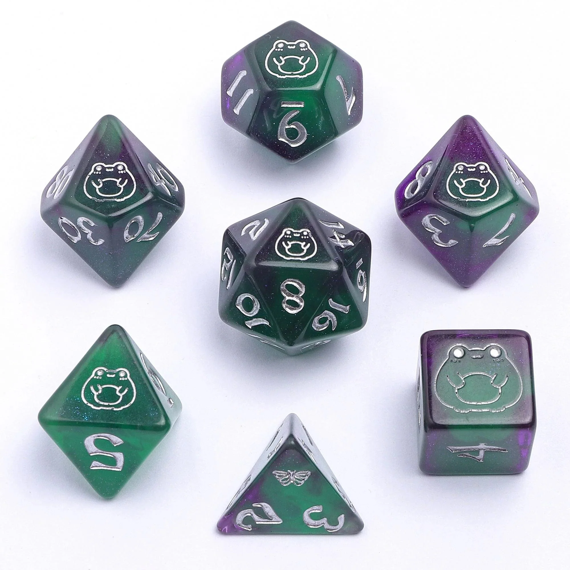 Wyrmforged Rollers - Rounded Resin Polyhedral Dice - Bog Frog Silver - Image 3